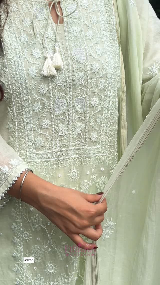 Pure Mul Chanderi Kurta, Dupatta & Pant Set, beautifully adorned with intricate Moti and Cutdana handwork, sh…